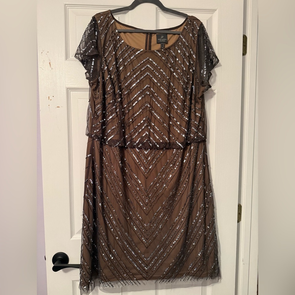 Adrianna Papell Brown Sequin Midi Dress